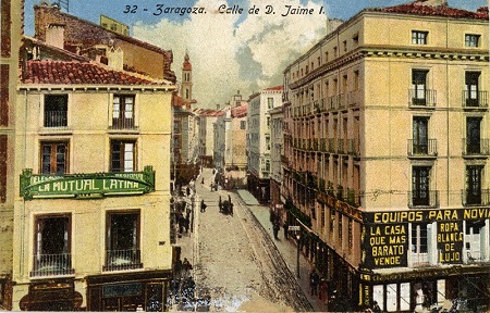 Postal coloreada vista de la calle Jaime I (San Gil). Principios del siglo XX. Zaragoza. 16