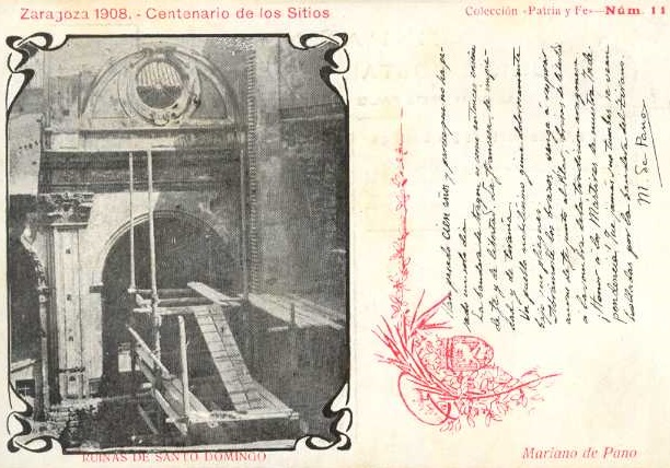 postal Zaragoza en 1908 centenario de los Sitios