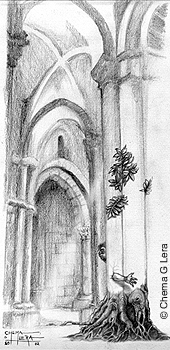 Ilustración para el relato Días de trueno, en Bécquer y el Monasterio de Veruela. Visiones. Técnica: Lápiz