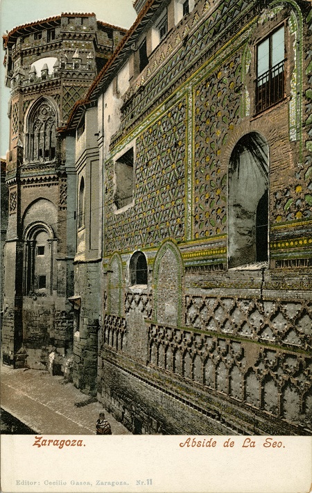 Postal coloreada, Abside románico y muro mudéjar de La Seo. Zaragoza. Principios del siglo XX. 21