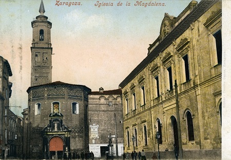 Postal coloreada, Iglesia de la Magdalena y antigua fachada de la Universidad. Zaragoza. Principios del siglo XX. 27