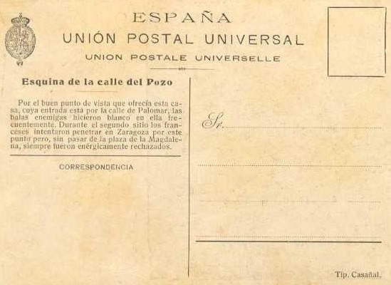 revers postal de Saragossa 1908 centenari dels Sitios