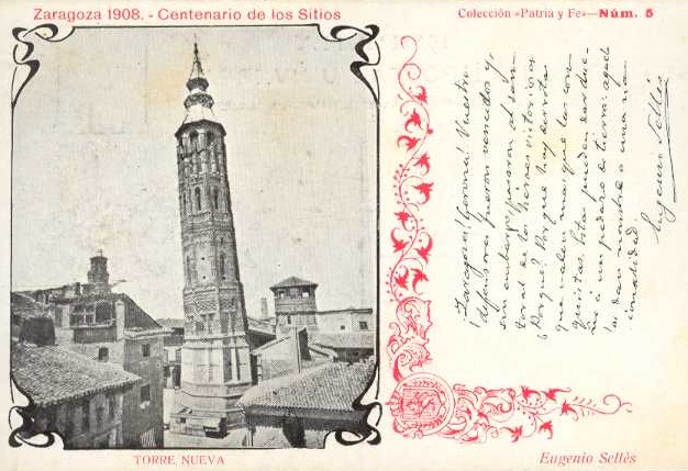 postal Zaragoza en 1908 centenario de los sitios