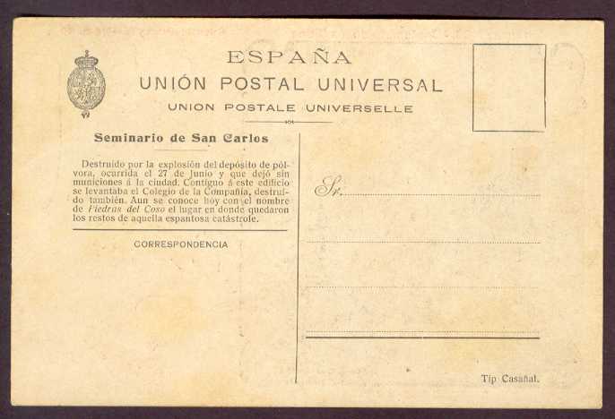 reverso postal Zaragoza en 1908 centenario de los Sitios