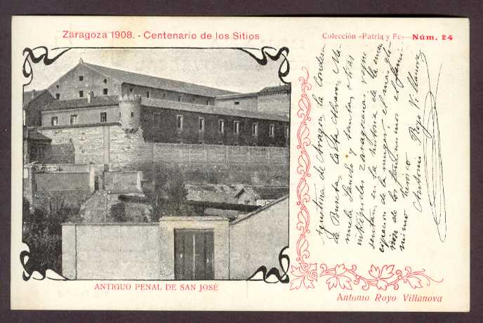 postal Zaragoza en 1908 centenario de los Sitios