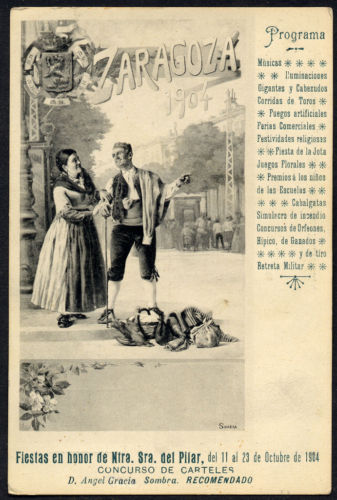 Cartel fiestas del Pilar 1904. Ilustración del siglo XIX. Zaragoza. Aragón.