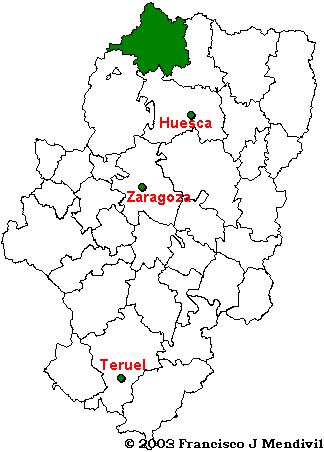 Mapa de situación de la Comarca de la Jacetania dentro d'Aragó