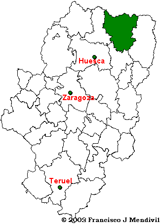 Mapa de situación de la Comarca de Sobrarbe en Aragó