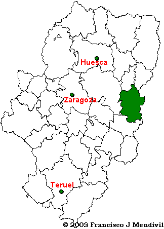 Mapa de situación de la Comarca Bajo Cinca/Baix Cinca dentro de Aragón
