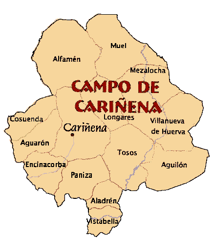 Mapa situació municipi Cosuenda dins de la Comarca Campo de Cariñena