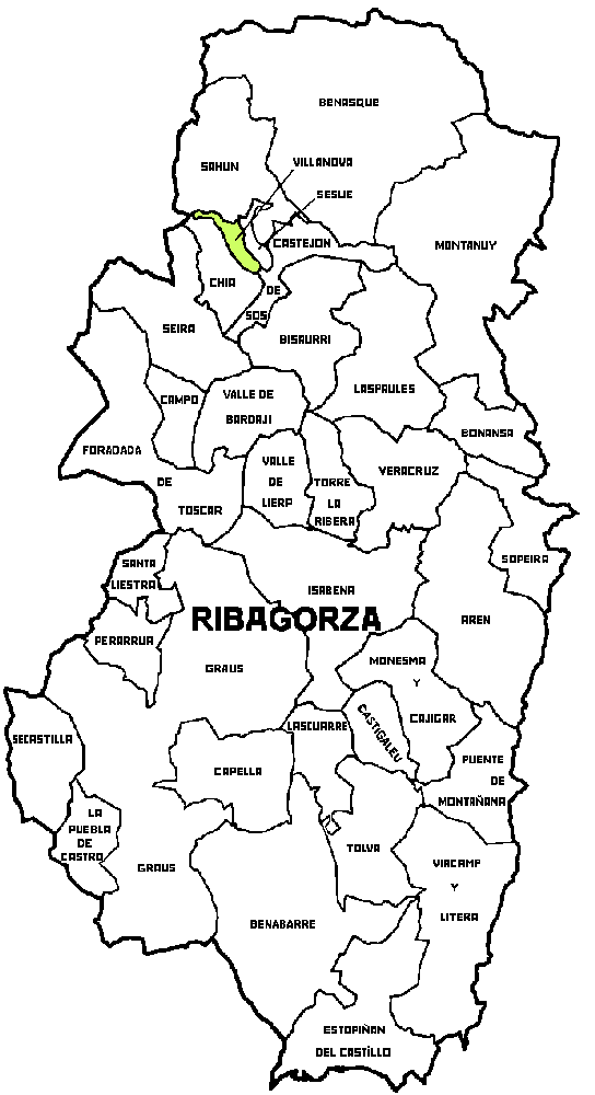 Mape del Municipi de Villanova dintre de la comarca de Ribagorza