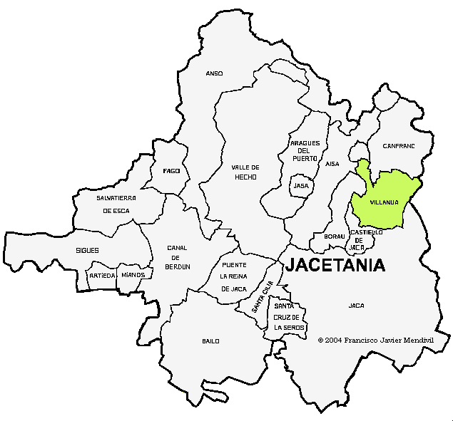 Mape del Municipi de Villanúa dintre de la comarca de La Jacetania