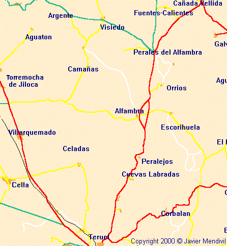 Mapa situació pobles al voltant de Teruel capital