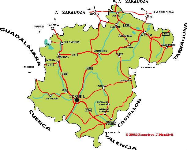 Mapa de carreteres de Teruel