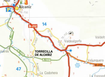 Mapa de carreteres de Torrecilla d'Alcanyís