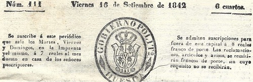 Cabecera Boletín Oficial de Huesca histórico 1842