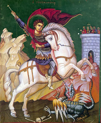 San Jorge y el dragón. Icono bizantino. Atenas.