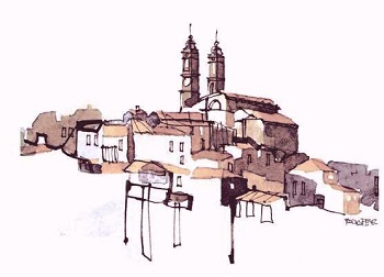 Munébrega, tierra de obispos, vino y turismo. Dibujo de Teodoro Perez