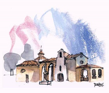Nonaspe, ermita de la Virgen de Dos Aguas. Dibujo de Teodoro Perez