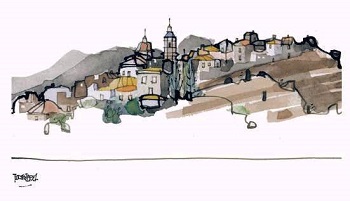 Oliete, «capricho de Teruel». Dibujo de Teodoro Perez