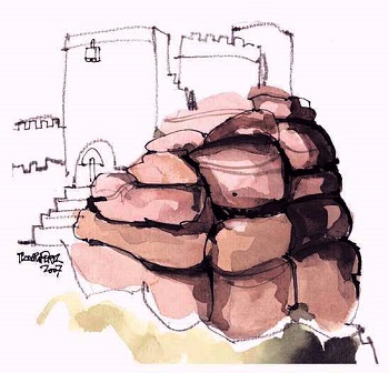 Peracense, el castillo de la gayuba. Dibujo de Teodoro Perez
