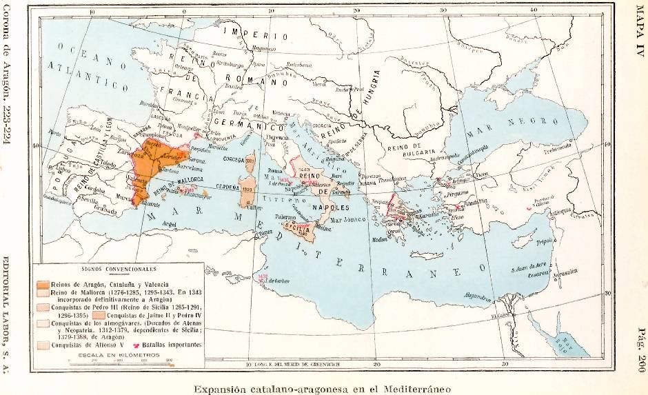 Mapa IV: Expansión catalano-aragonesa por el Mediterraneo