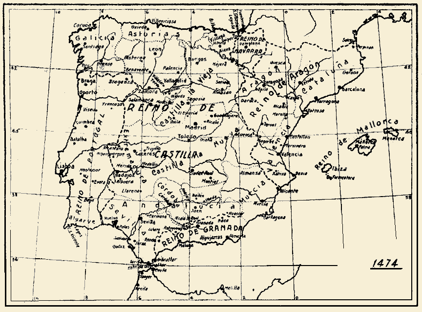 Mapa de La Peninsula ibérica en 1474