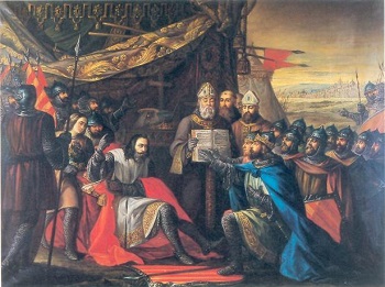 Sancho Ramirez tomando juramento a sus hijos en Huesca