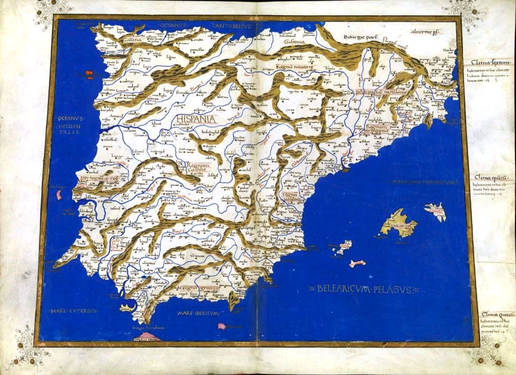 Mapa moderno (nova) de Hispania en la edición de Miguel Servet de la Geographia de Ptolomeo