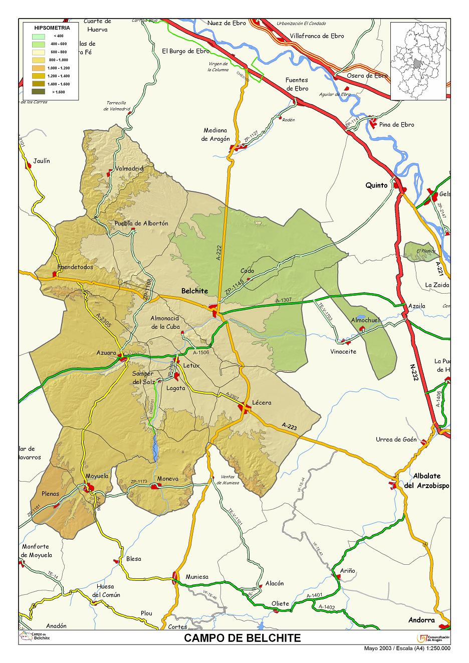 Mapa de la Comarca de Campo de Belchite.