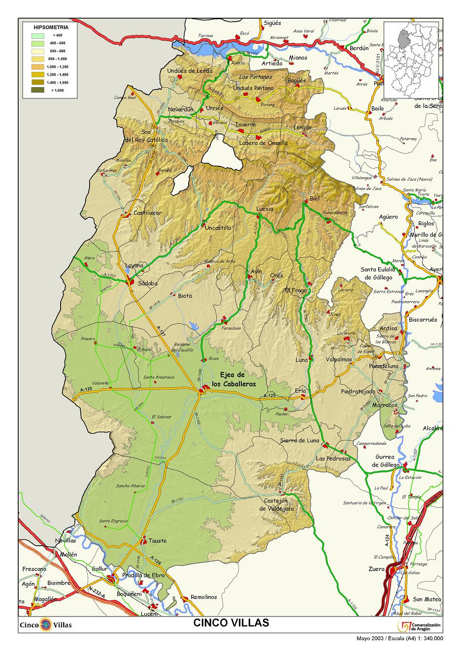 Mapa de la Comarca Las Cinco Villas.