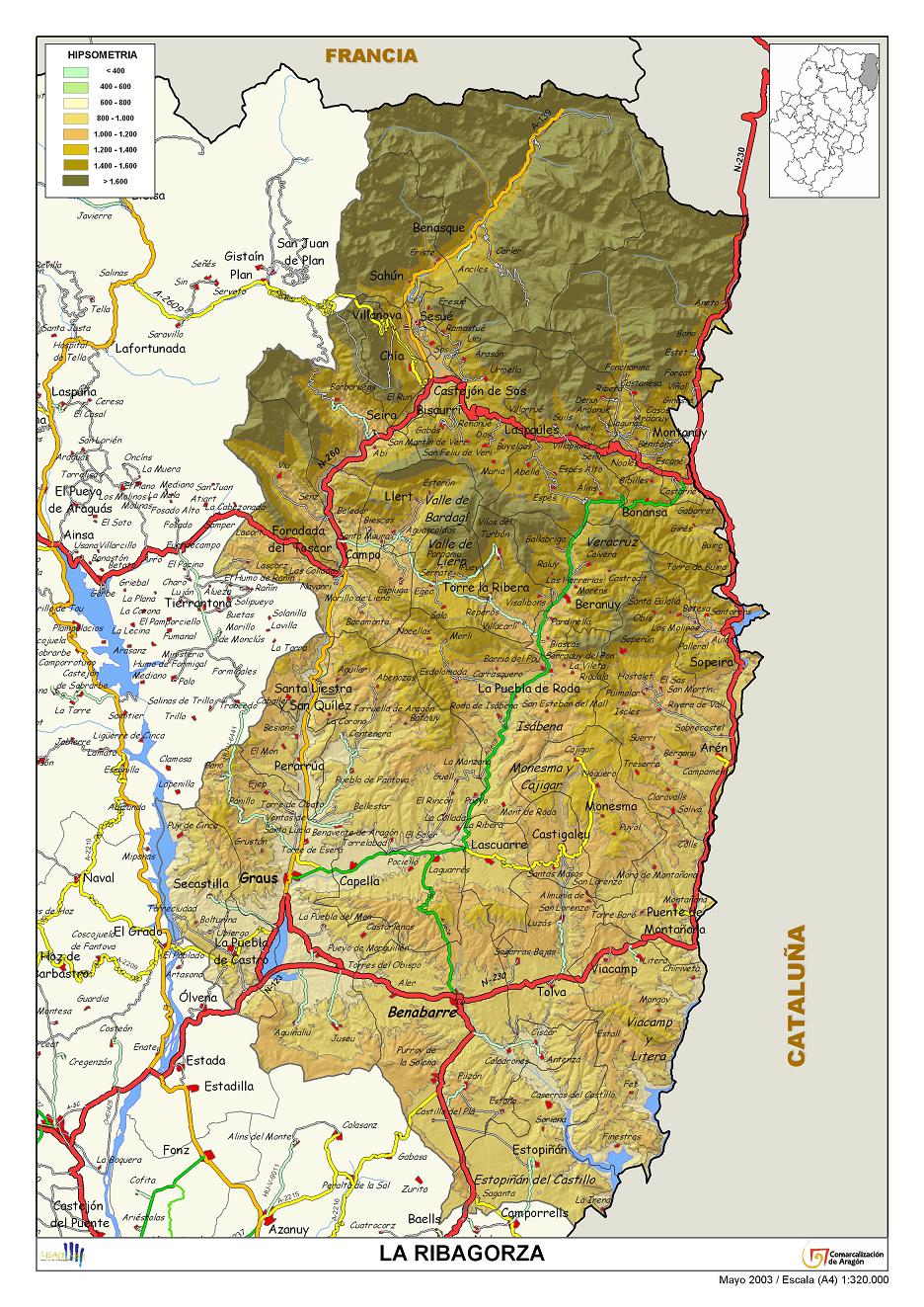 Mapa de La Ribagorza.