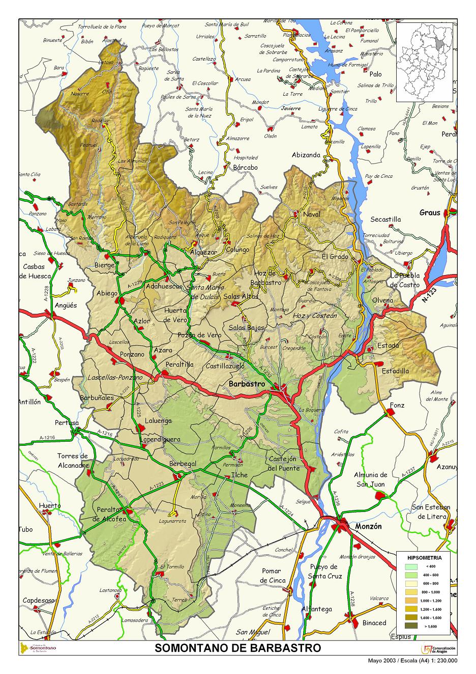 Map Comarca Somontano de Barbastro Region. County.