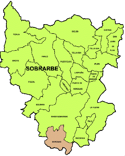 Mapa de la Comarca de Sobrarbe y municipios que la componen Mapa de la Comarca de Sobrarbe y municipios que la componen