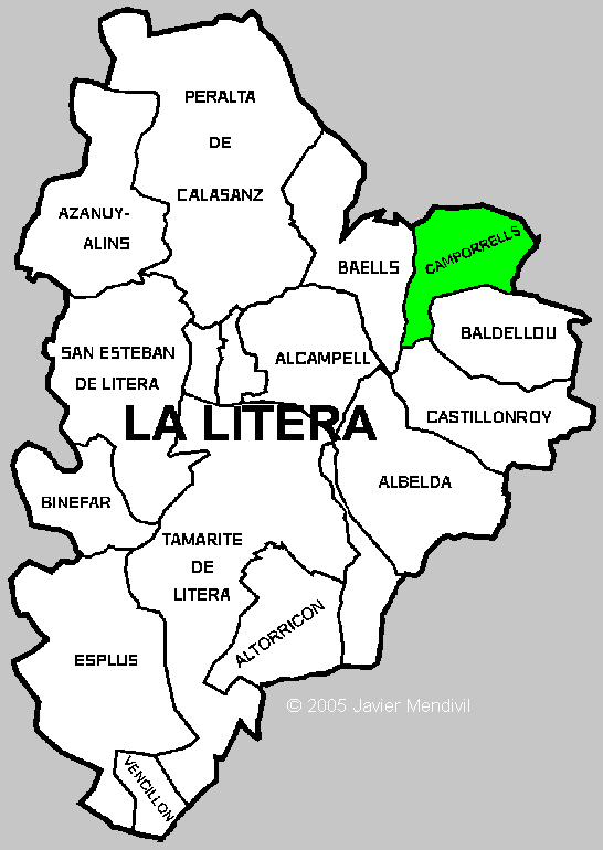 Municipio de Camporrélls dentro de la comarca La Litera/ La Llitera