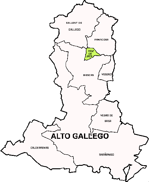 Municipio de Hoz de Jaca dentro de la Comarca Alto Gállego
