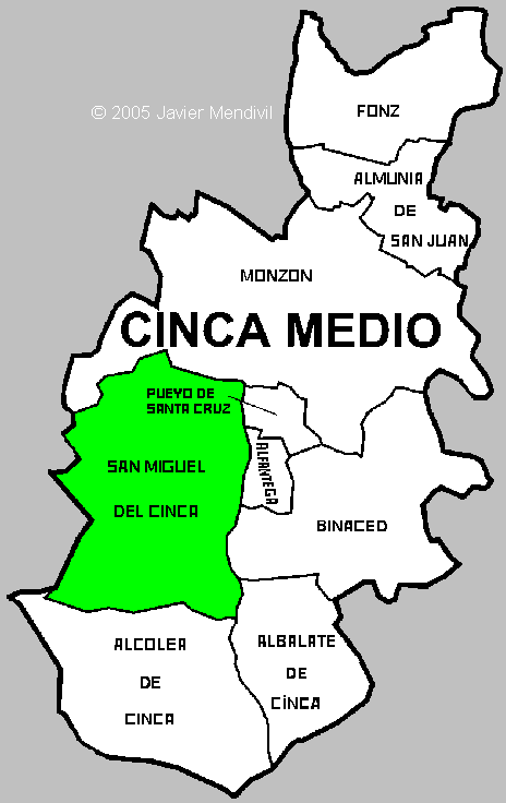 Mapa de la posición del Municipio de San Miguel del Cinca dentro de la Comarca Cinca Medio