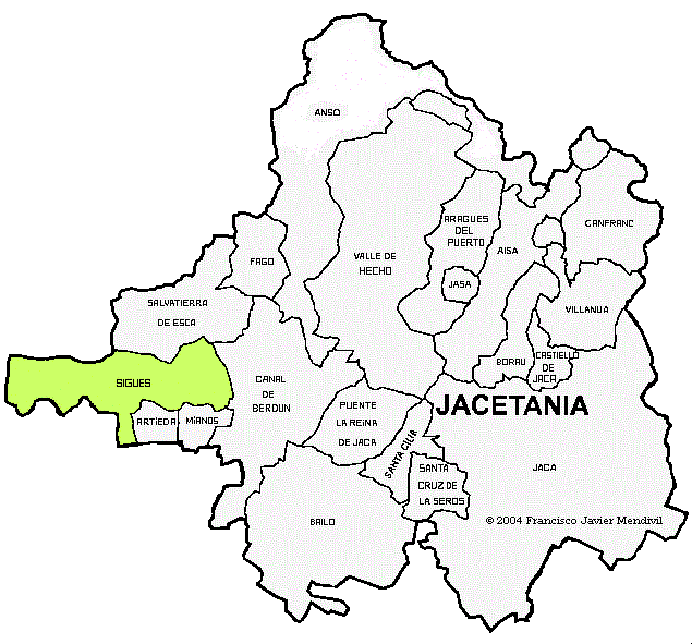 Municipio de Sigües dentro de la Comarca La Jacetania