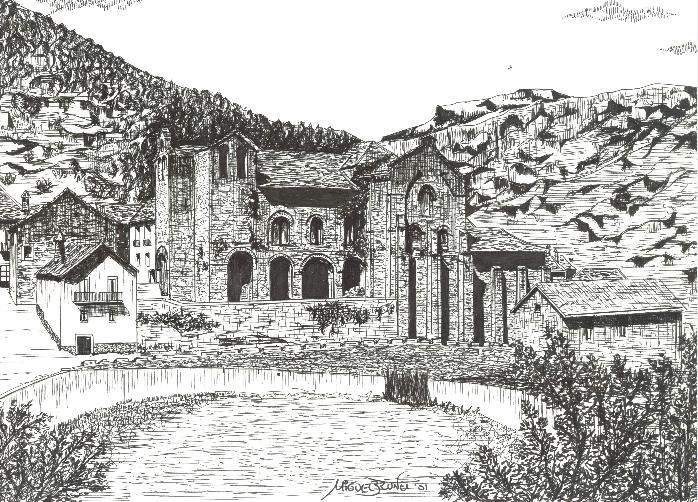San Pedro de Siresa Huesca a pluma según Miguel Brunet Castélls