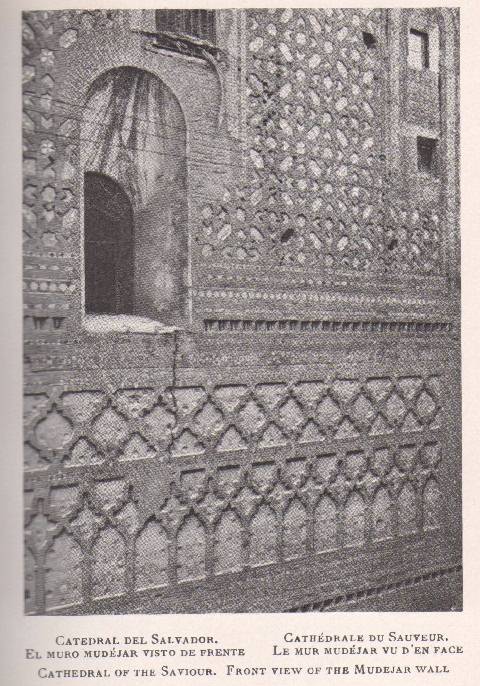 Zaragoza I. The art in Spain 1938. Cathedral of the Saviour.  Front view of the Mudejar wall.