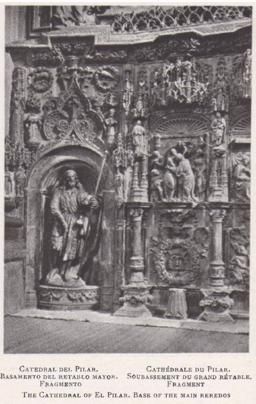 Zaragoza I. El arte en España 1938. Catedral del Pilar. Basamento del retablo Mayor. Fragmento.