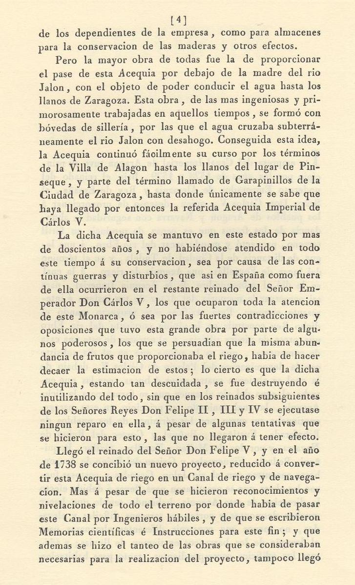 Canal Imperial de Aragón. Memoria histórica. Noticia sobre las utilidades que produce, y explicación de que contiene Página 4. Canal Imperial de Aragón. Memoria histórica. Noticia sobre las utilidades que produce, y explicación de que contiene