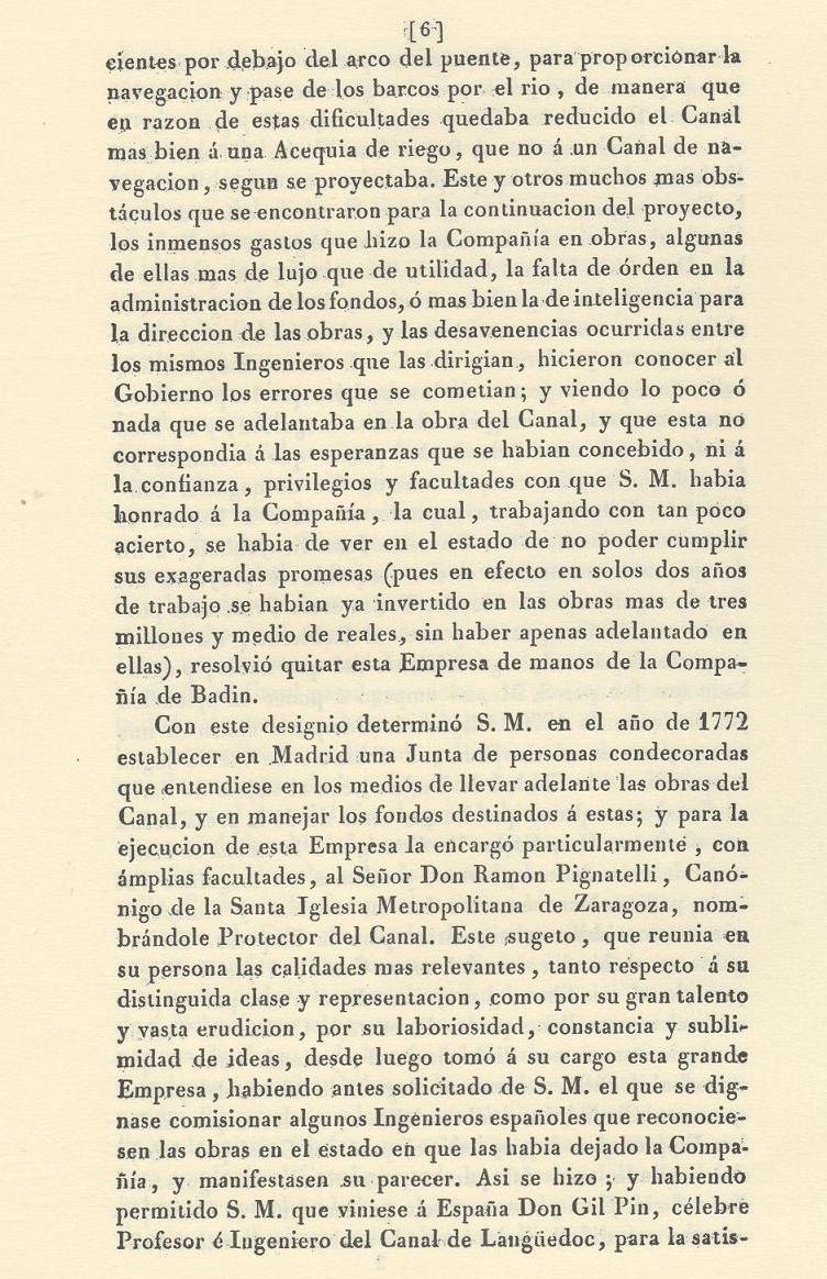 Canal Imperial de Aragón. Memoria histórica. Noticia sobre las utilidades que produce, y explicación de que contiene Página 6. Canal Imperial de Aragón. Memoria histórica. Noticia sobre las utilidades que produce, y explicación de que contiene