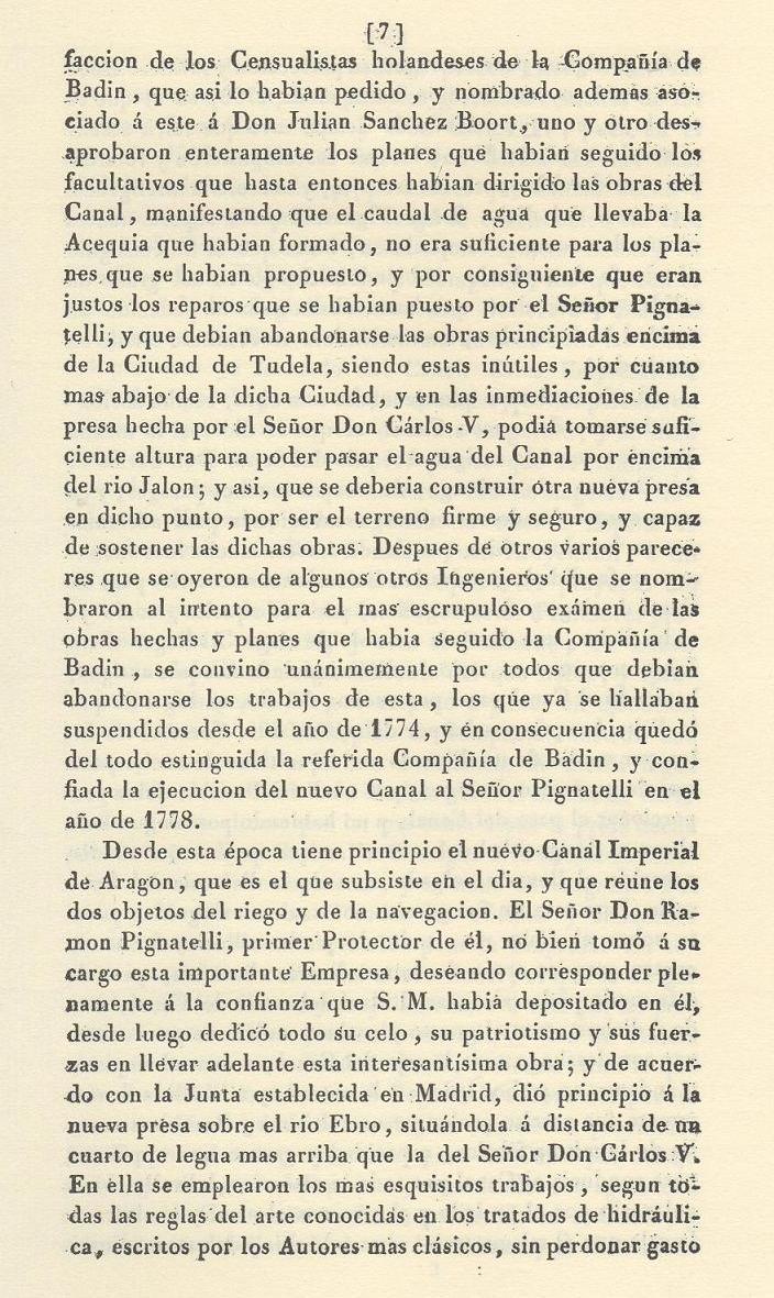 Página 7. Canal Imperial de Aragón. Memoria histórica. Noticia sobre las utilidades que produce, y explicación de que contiene