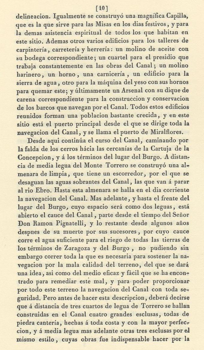 Canal Imperial de Aragón. Memoria histórica. Noticia sobre las utilidades que produce, y explicación de que contiene Página 10. Canal Imperial de Aragón. Memoria histórica. Noticia sobre las utilidades que produce, y explicación de que contiene