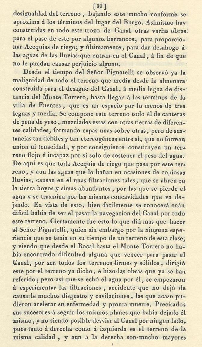 Canal Imperial de Aragón. Memoria histórica. Noticia sobre las utilidades que produce, y explicación de que contiene Página 11. Canal Imperial de Aragón. Memoria histórica. Noticia sobre las utilidades que produce, y explicación de que contiene