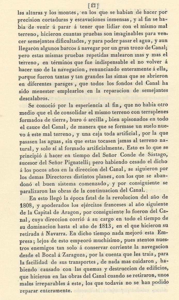Canal Imperial de Aragón. Memoria histórica. Noticia sobre las utilidades que produce, y explicación de que contiene Página 12. Canal Imperial de Aragón. Memoria histórica.