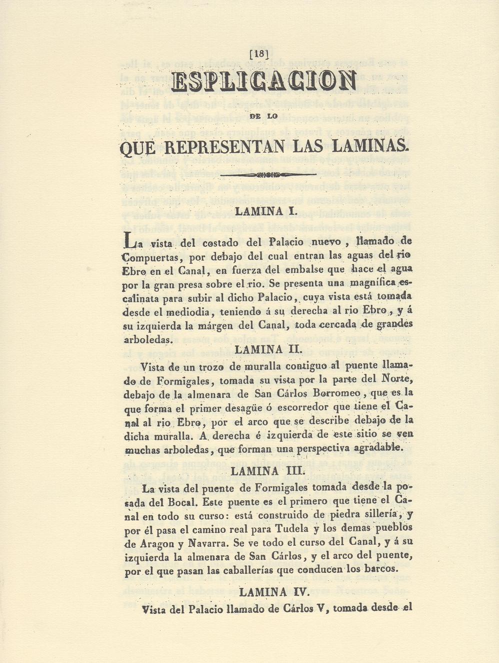 Canal Imperial de Aragón. Memoria histórica. Noticia sobre las utilidades que produce, y explicación de que contiene Página 18. Canal Imperial de Aragón. Memoria histórica