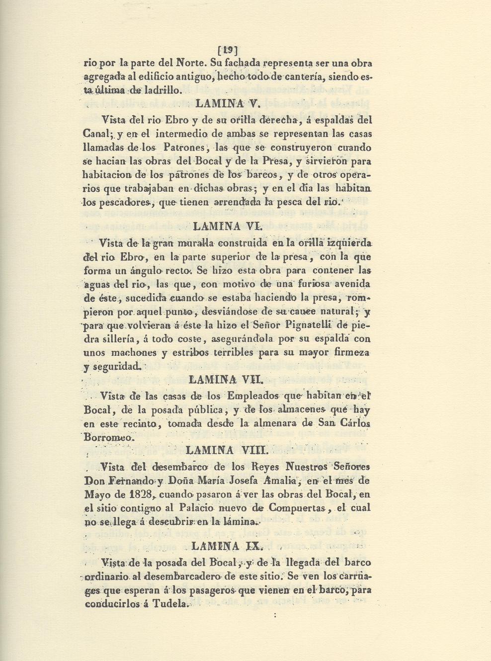 Canal Imperial de Aragón. Memoria histórica. Noticia sobre las utilidades que produce, y explicación de que contiene Página 19. Canal Imperial de Aragón. Memoria histórica.