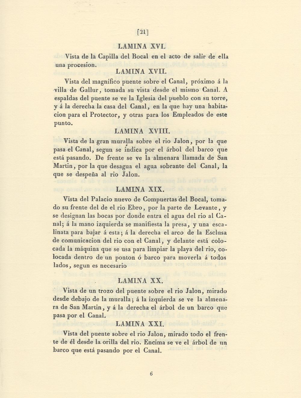 Canal Imperial de Aragón. Memoria histórica. Noticia sobre las utilidades que produce, y explicación de que contiene Página 21. Canal Imperial de Aragón. Memoria histórica.